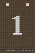 A simulated image of the stitched needlepoint design: Banner 13m Squared 1 White on Brown. Not A.I. generated.