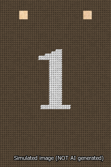 A simulated image of the stitched needlepoint design: Banner 13m Squared 1 White on Brown. Not A.I. generated.
