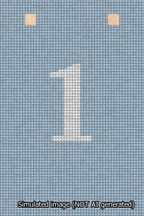 A simulated image of the stitched needlepoint design: Banner 13m Squared 1 White on Light Blue. Not A.I. generated.