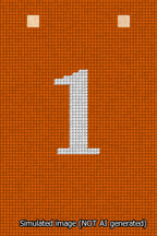 A simulated image of the stitched needlepoint design: Banner 13m Squared 1 White on Orange. Not A.I. generated.