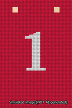 A simulated image of the stitched needlepoint design: Banner 13m Squared 1 White on Red. Not A.I. generated.