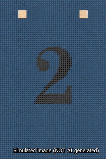 A simulated image of the stitched needlepoint design: Banner 13m Squared 2 Black on Blue. Not A.I. generated.