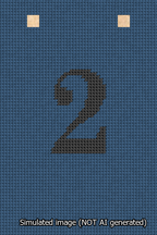 A simulated image of the stitched needlepoint design: Banner 13m Squared 2 Black on Blue. Not A.I. generated.