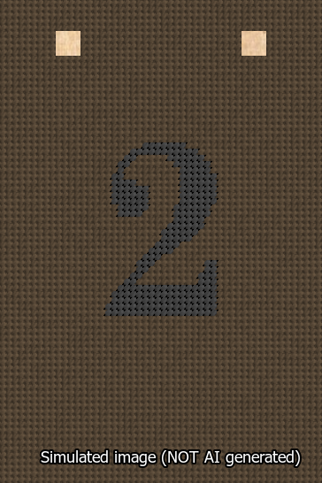 A simulated image of the stitched needlepoint design: Banner 13m Squared 2 Black on Brown. Not A.I. generated.