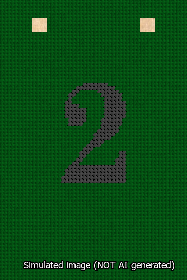 A simulated image of the stitched needlepoint design: Banner 13m Squared 2 Black on Green. Not A.I. generated.