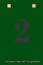 A simulated image of the stitched needlepoint design: Banner 13m Squared 2 Black on Green. Not A.I. generated.