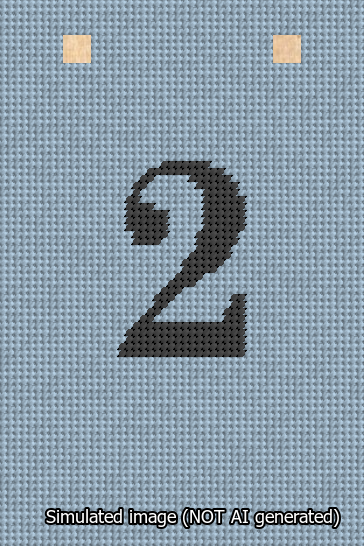 A simulated image of the stitched needlepoint design: Banner 13m Squared 2 Black on Light Blue. Not A.I. generated.