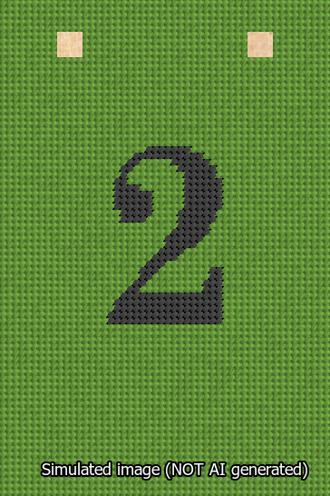A simulated image of the stitched needlepoint design: Banner 13m Squared 2 Black on Light Green. Not A.I. generated.