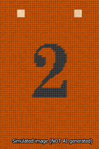 A simulated image of the stitched needlepoint design: Banner 13m Squared 2 Black on Orange. Not A.I. generated.