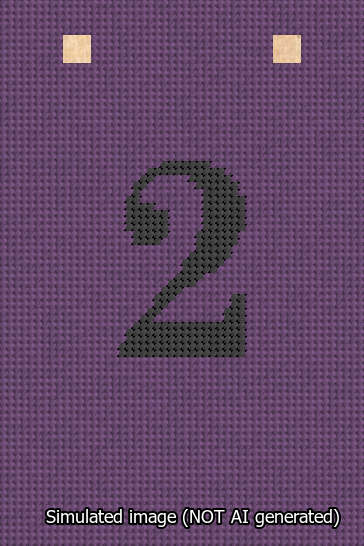 A simulated image of the stitched needlepoint design: Banner 13m Squared 2 Black on Purple. Not A.I. generated.