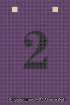 A simulated image of the stitched needlepoint design: Banner 13m Squared 2 Black on Purple. Not A.I. generated.