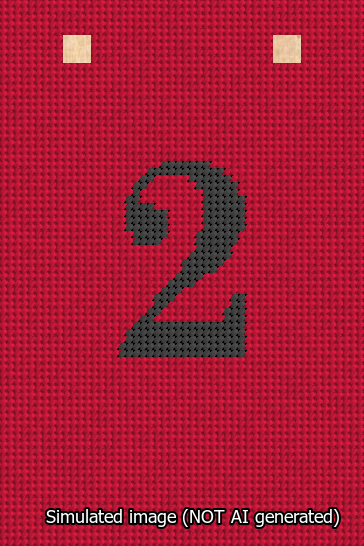 A simulated image of the stitched needlepoint design: Banner 13m Squared 2 Black on Red. Not A.I. generated.