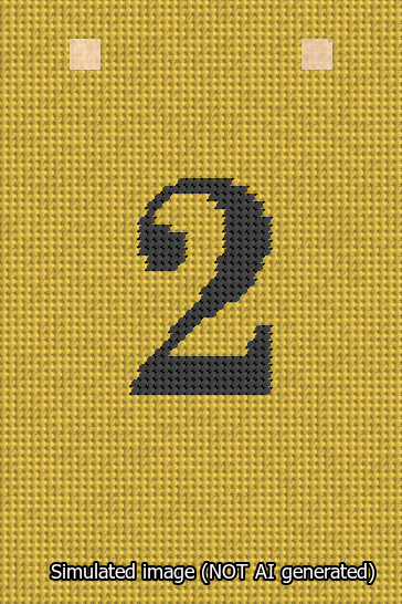 A simulated image of the stitched needlepoint design: Banner 13m Squared 2 Black on Yellow. Not A.I. generated.