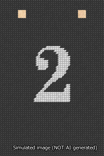 A simulated image of the stitched needlepoint design: Banner 13m Squared 2 White on Black. Not A.I. generated.