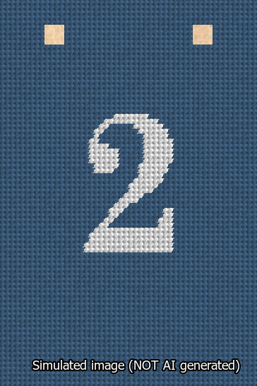 A simulated image of the stitched needlepoint design: Banner 13m Squared 2 White on Blue. Not A.I. generated.