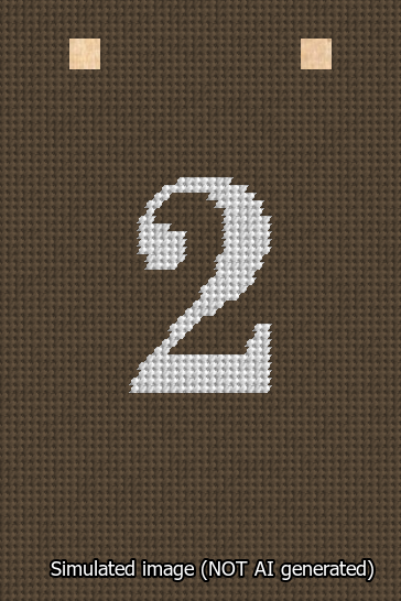 A simulated image of the stitched needlepoint design: Banner 13m Squared 2 White on Brown. Not A.I. generated.