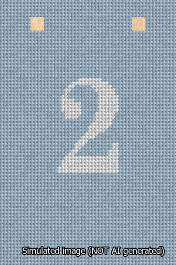 A simulated image of the stitched needlepoint design: Banner 13m Squared 2 White on Light Blue. Not A.I. generated.
