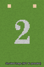 A simulated image of the stitched needlepoint design: Banner 13m Squared 2 White on Light Green. Not A.I. generated.