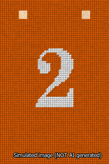 A simulated image of the stitched needlepoint design: Banner 13m Squared 2 White on Orange. Not A.I. generated.