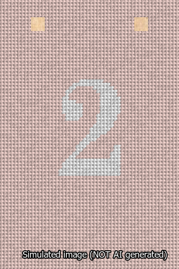 A simulated image of the stitched needlepoint design: Banner 13m Squared 2 White on Pink. Not A.I. generated.