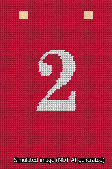 A simulated image of the stitched needlepoint design: Banner 13m Squared 2 White on Red. Not A.I. generated.
