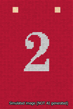 A simulated image of the stitched needlepoint design: Banner 13m Squared 2 White on Red. Not A.I. generated.
