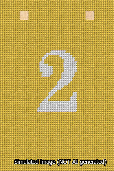 A simulated image of the stitched needlepoint design: Banner 13m Squared 2 White on Yellow. Not A.I. generated.