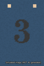 A simulated image of the stitched needlepoint design: Banner 13m Squared 3 Black on Blue. Not A.I. generated.