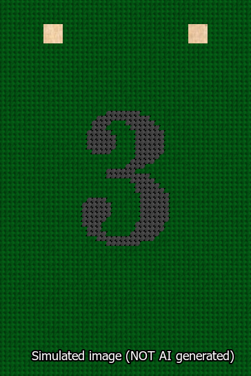 A simulated image of the stitched needlepoint design: Banner 13m Squared 3 Black on Green. Not A.I. generated.