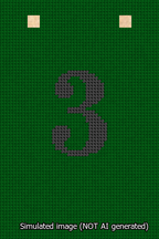 A simulated image of the stitched needlepoint design: Banner 13m Squared 3 Black on Green. Not A.I. generated.