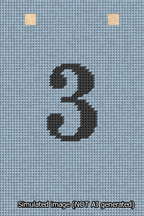 A simulated image of the stitched needlepoint design: Banner 13m Squared 3 Black on Light Blue. Not A.I. generated.