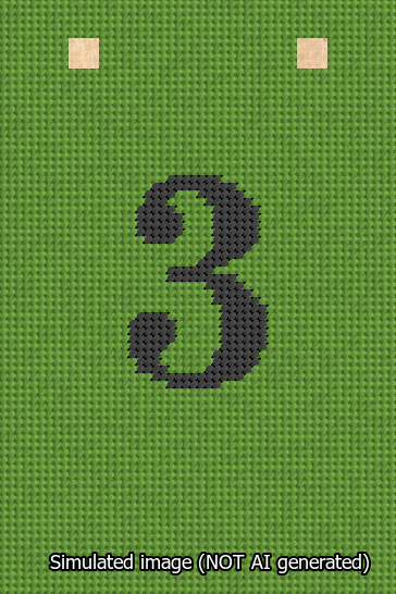 A simulated image of the stitched needlepoint design: Banner 13m Squared 3 Black on Light Green. Not A.I. generated.