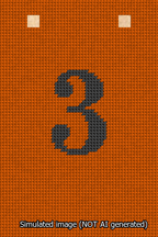 A simulated image of the stitched needlepoint design: Banner 13m Squared 3 Black on Orange. Not A.I. generated.