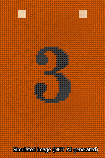 A simulated image of the stitched needlepoint design: Banner 13m Squared 3 Black on Orange. Not A.I. generated.