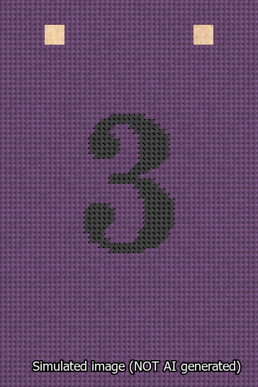 A simulated image of the stitched needlepoint design: Banner 13m Squared 3 Black on Purple. Not A.I. generated.