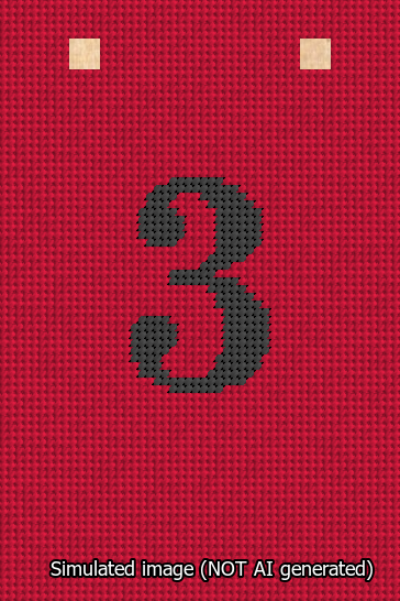 A simulated image of the stitched needlepoint design: Banner 13m Squared 3 Black on Red. Not A.I. generated.