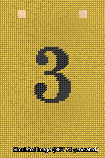 A simulated image of the stitched needlepoint design: Banner 13m Squared 3 Black on Yellow. Not A.I. generated.