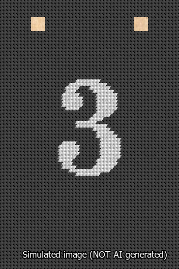 A simulated image of the stitched needlepoint design: Banner 13m Squared 3 White on Black. Not A.I. generated.