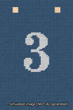 A simulated image of the stitched needlepoint design: Banner 13m Squared 3 White on Blue. Not A.I. generated.