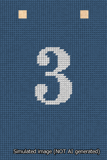 A simulated image of the stitched needlepoint design: Banner 13m Squared 3 White on Blue. Not A.I. generated.