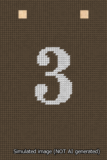 A simulated image of the stitched needlepoint design: Banner 13m Squared 3 White on Brown. Not A.I. generated.