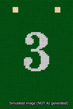 A simulated image of the stitched needlepoint design: Banner 13m Squared 3 White on Green. Not A.I. generated.