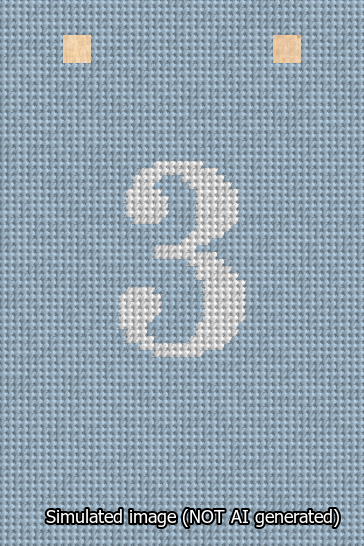 A simulated image of the stitched needlepoint design: Banner 13m Squared 3 White on Light Blue. Not A.I. generated.