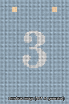 A simulated image of the stitched needlepoint design: Banner 13m Squared 3 White on Light Blue. Not A.I. generated.
