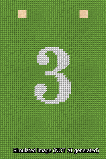 A simulated image of the stitched needlepoint design: Banner 13m Squared 3 White on Light Green. Not A.I. generated.