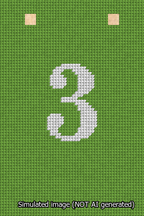A simulated image of the stitched needlepoint design: Banner 13m Squared 3 White on Light Green. Not A.I. generated.