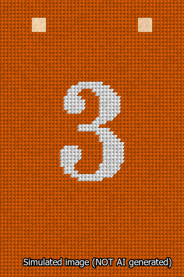 A simulated image of the stitched needlepoint design: Banner 13m Squared 3 White on Orange. Not A.I. generated.