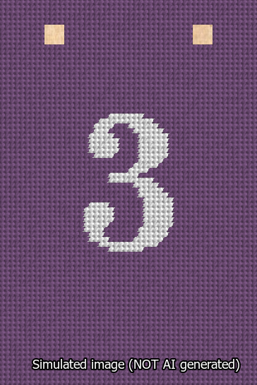 A simulated image of the stitched needlepoint design: Banner 13m Squared 3 White on Purple. Not A.I. generated.