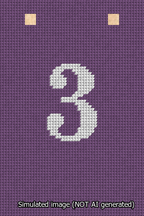 A simulated image of the stitched needlepoint design: Banner 13m Squared 3 White on Purple. Not A.I. generated.
