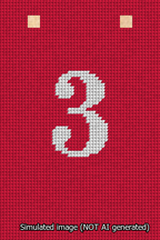 A simulated image of the stitched needlepoint design: Banner 13m Squared 3 White on Red. Not A.I. generated.